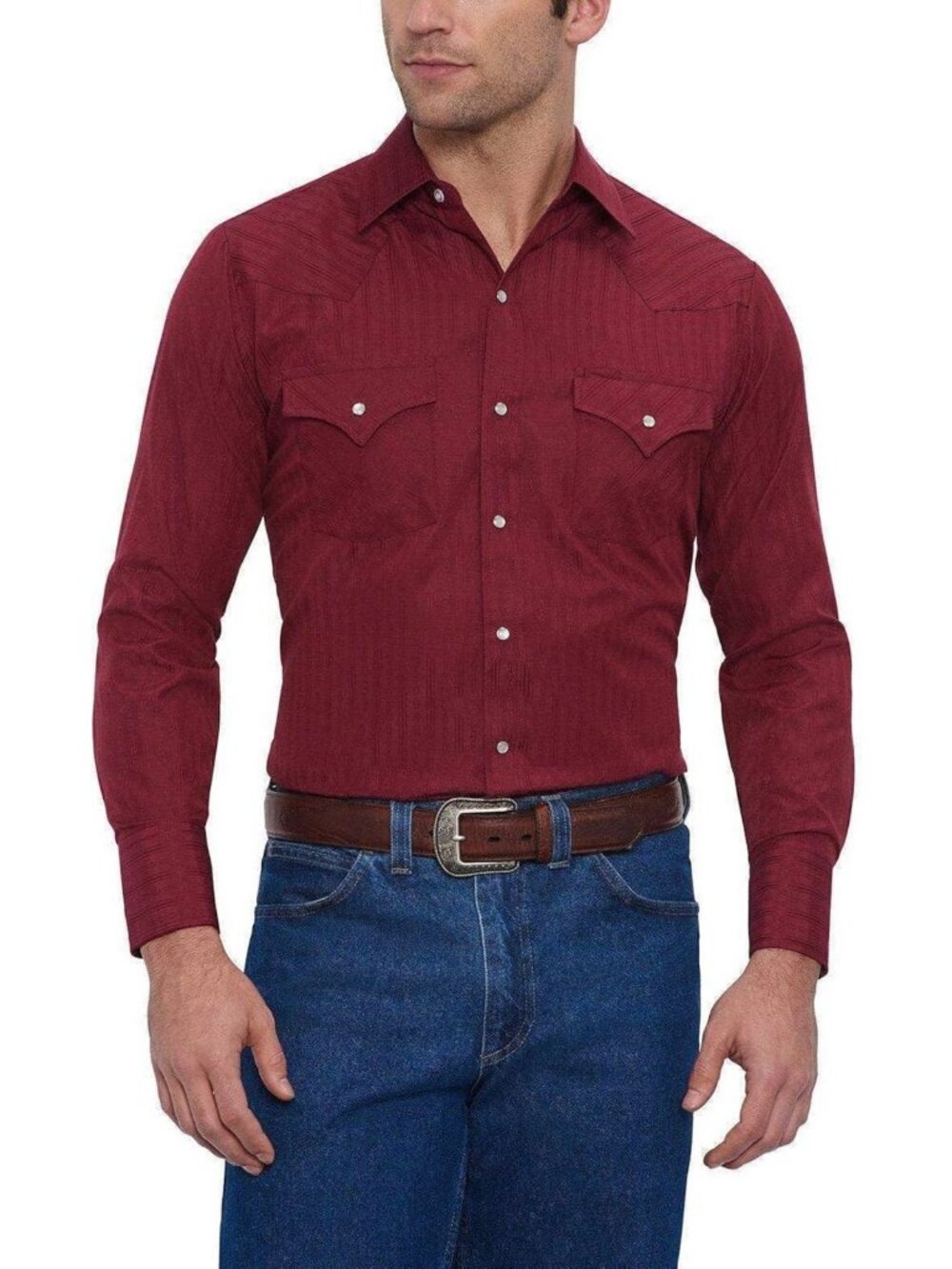 Men's Long Sleeve Western Shirt - Button Down, Tone on Tone, Casual Style